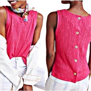 By Anthropologie • Pink Textured Knit • Montauk Tank Top Blouse • Button Back